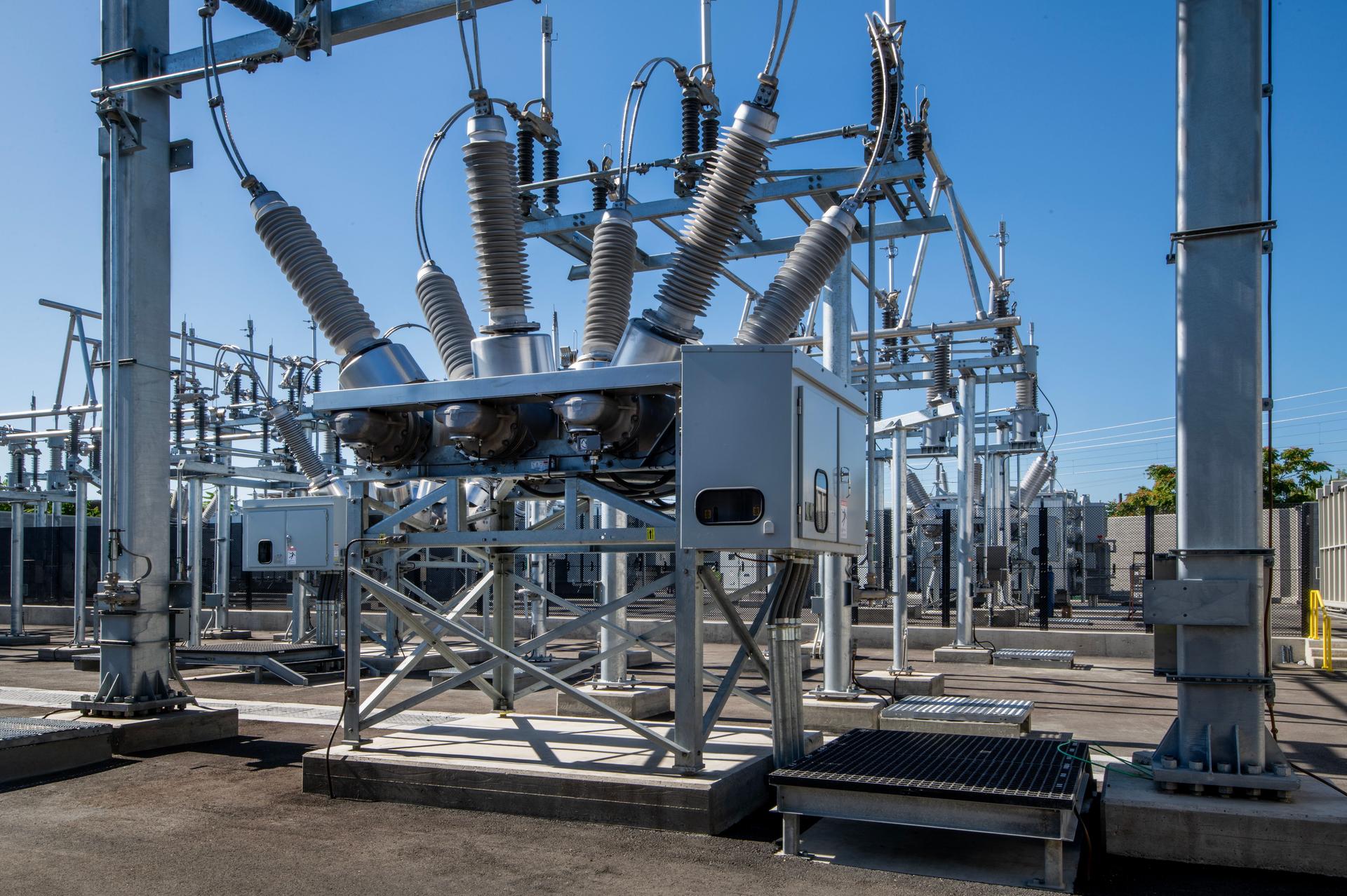 High-performance electrical transformers at industrial substation site